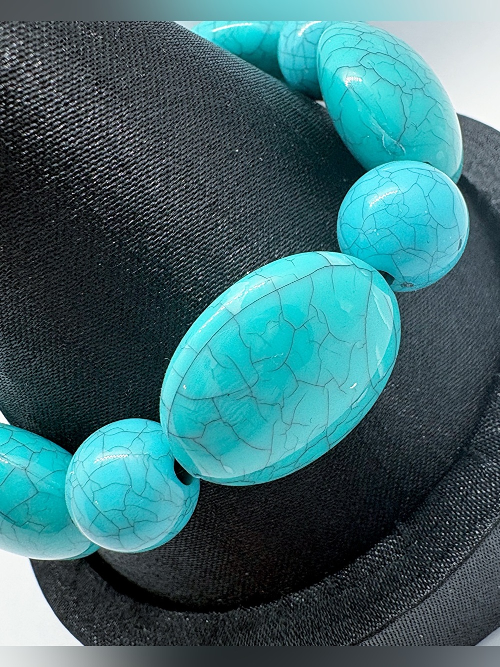 Turquoise Colored Handmade Stretchy Bracelet - Picture 2 of 2